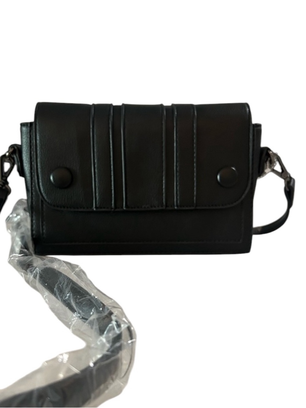NEW Sondra Roberts Squared Luxury Handbag Black Detachable Strap Snap Closure